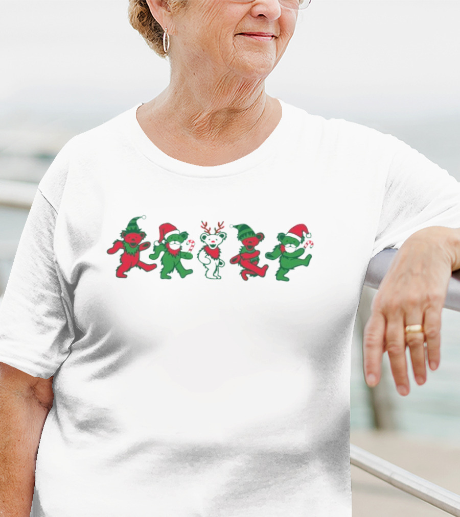 Grateful Dead Dancing Bears Christmas Santa Hats And Reindeer T-Shirt