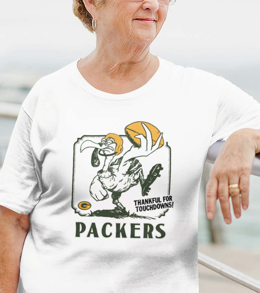Packers Thankful For Touchdowns Football Turkey Cartoon T-Shirt