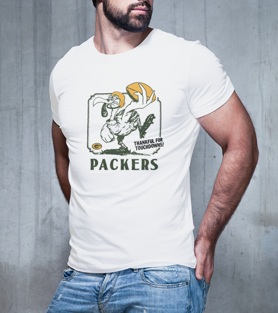 Packers Thankful For Touchdowns Football Turkey Cartoon T-Shirt