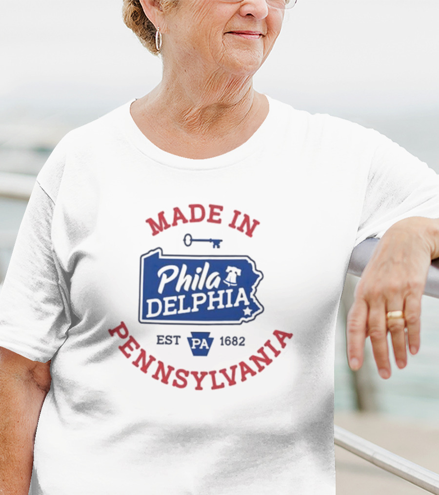 Made In Philadelphia Pennsylvania Est 1682 Liberty Bell And Keystone State Map T-Shirt