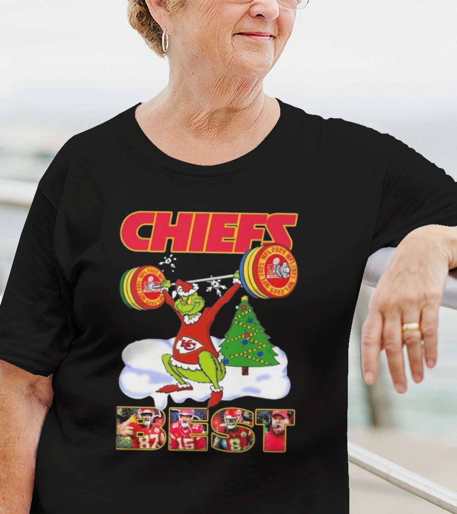 Chiefs Grinch Lifting Weights Christmas Tree NFL 2025 Best T-Shirt