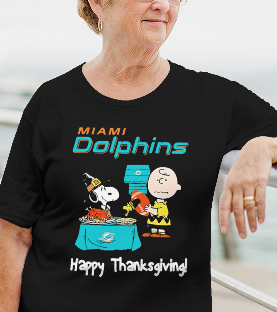 Miami Dolphins Peanuts NFL Football Happy Thanksgiving T-Shirt