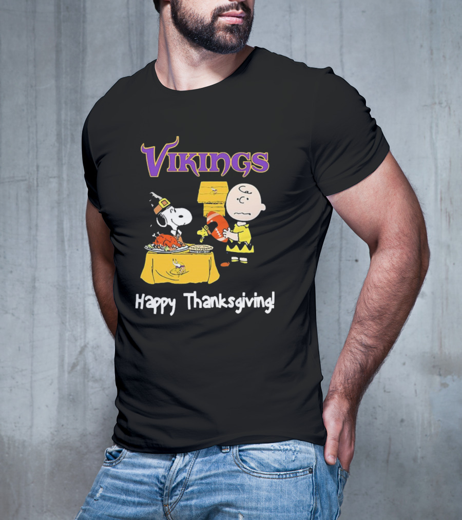Peanuts Minnesota Vikings NFL Football Snoopy Charlie Brown Happy Thanksgiving T-Shirt