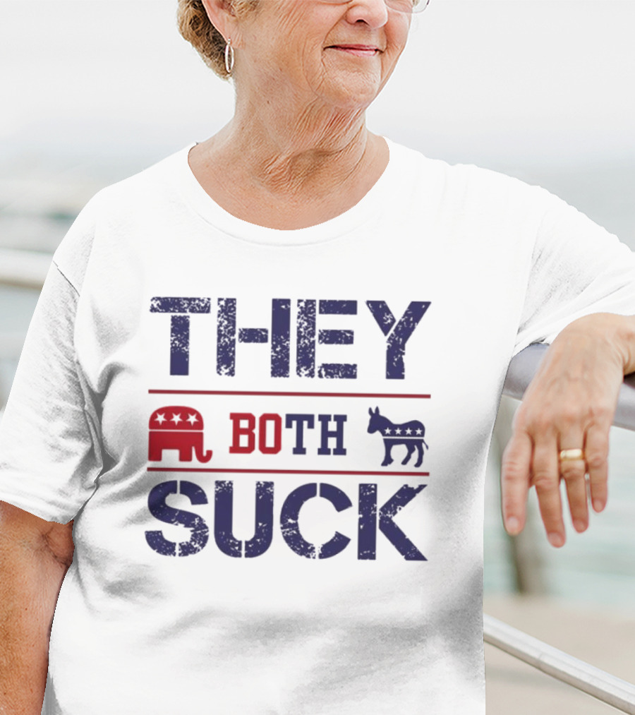 THEY BOTH SUCK Anti Republican Elephant Donkey Political T-Shirt