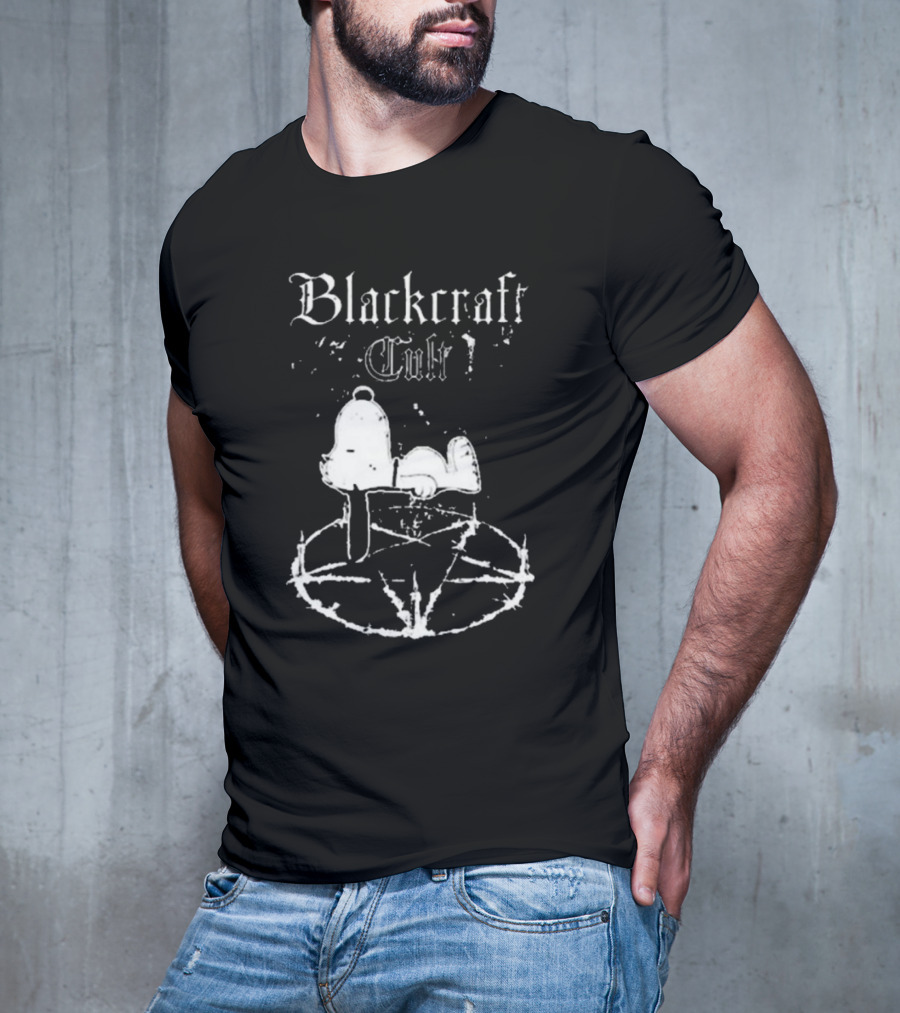 Blackcraft Cult Happiness Is A Warm Puppy Snoopy On Inverted Pentagram T-Shirt