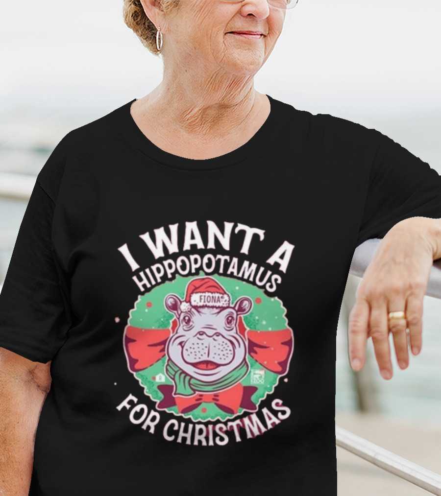 I Want A Hippopotamus For Christmas Fiona Cincinnati Red Bow T-Shirt