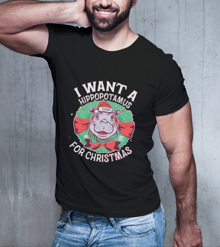 I Want A Hippopotamus For Christmas Fiona Cincinnati Red Bow T-Shirt