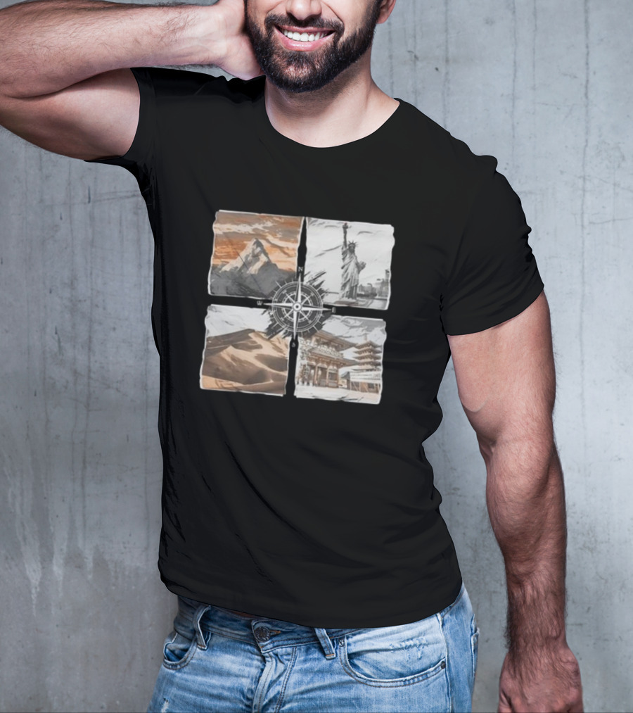 Dads Being Dudes Live Your Life Vintage Mountain Dunes Statue Of Liberty Pagoda Compass T-Shirt