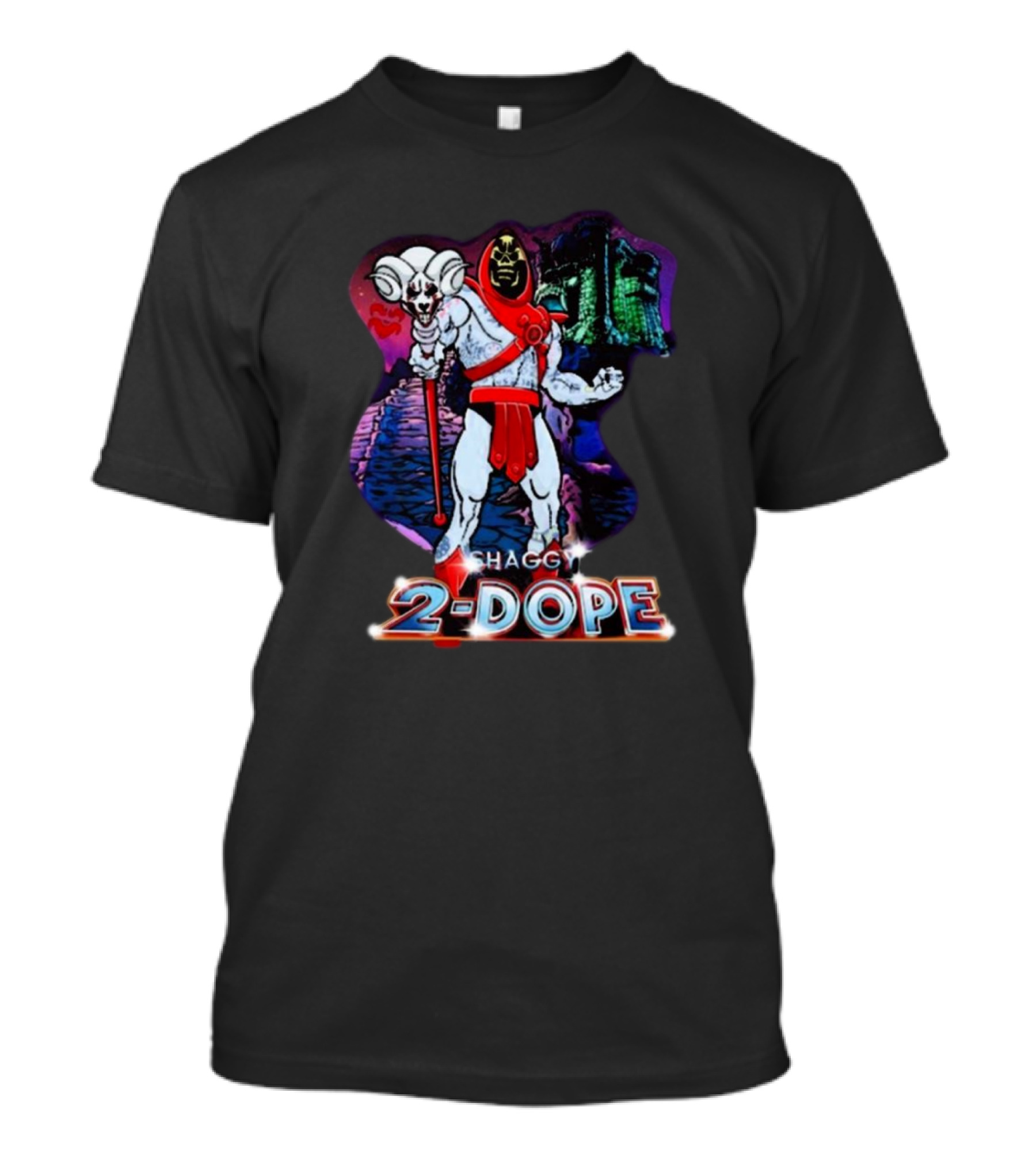 Shaggy 2 Dope Skeletor Mashup With Vintage Castle Background T-Shirt