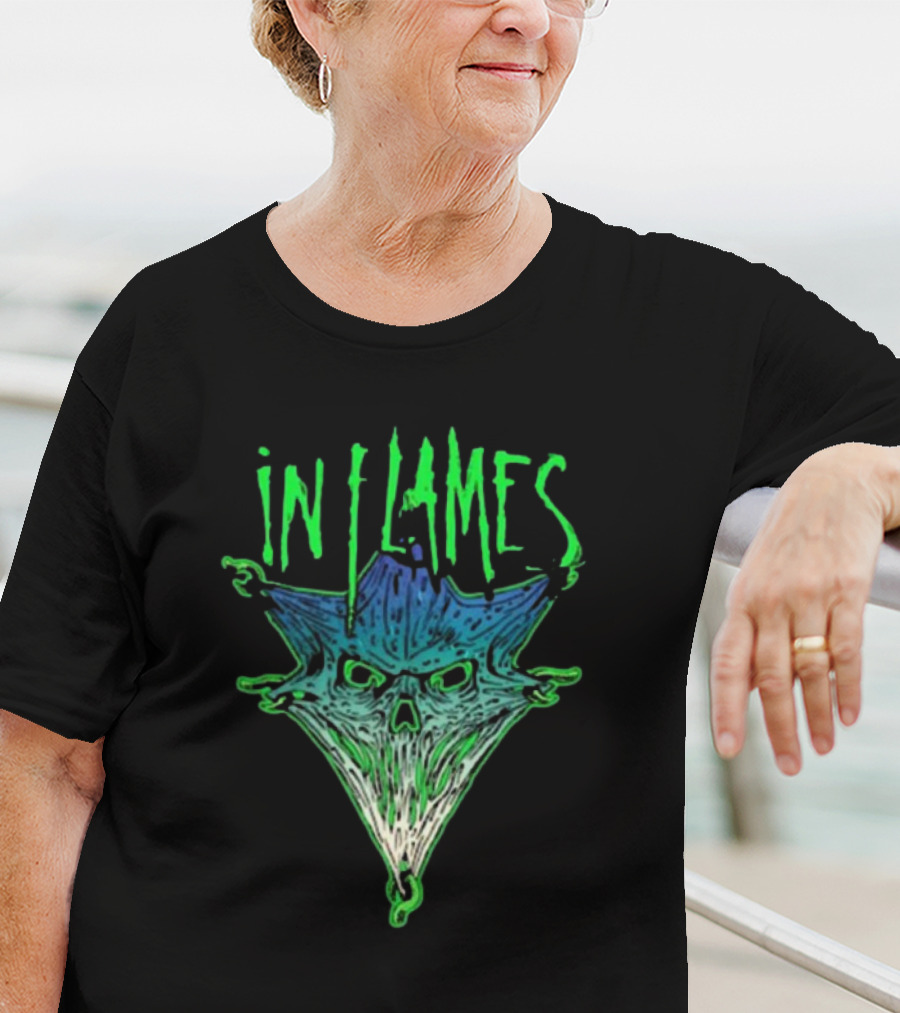 In Flames Pierced Jester Skull Face T-Shirt