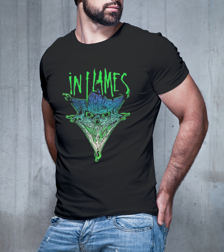 In Flames Pierced Jester Skull Face T-Shirt
