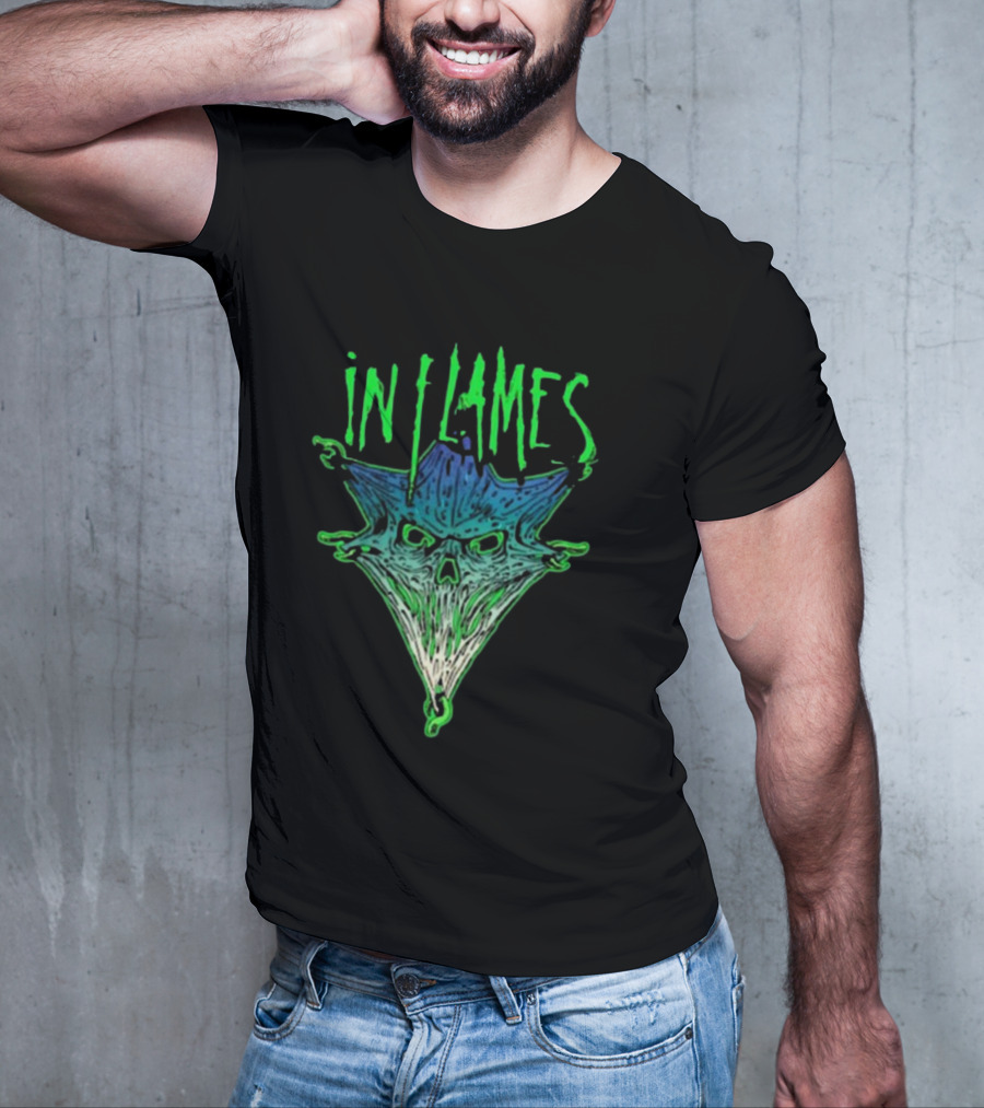 In Flames Pierced Jester Skull Face T-Shirt