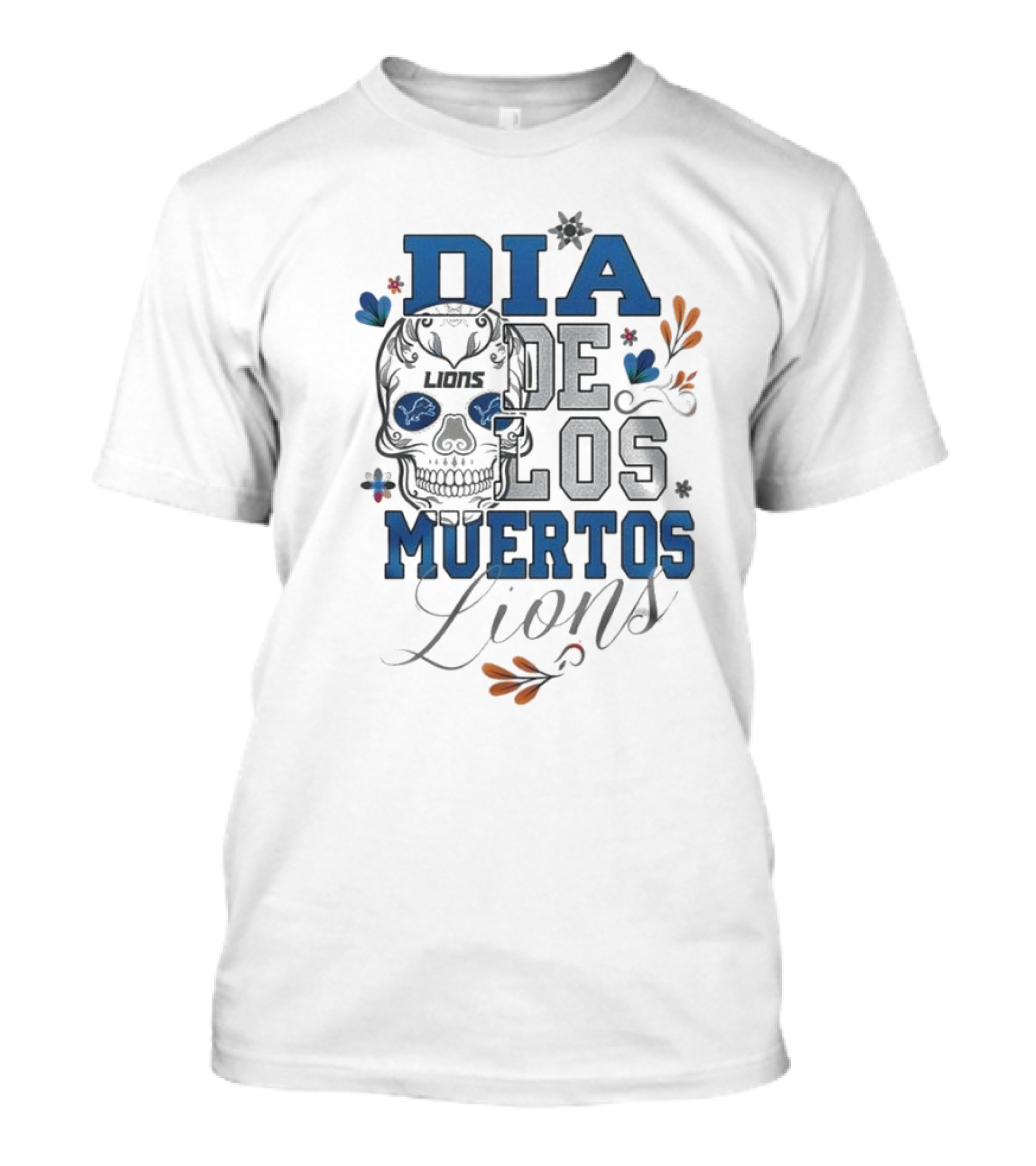 Detroit Lions Dia De Los Muertos Skull Lions T-Shirt