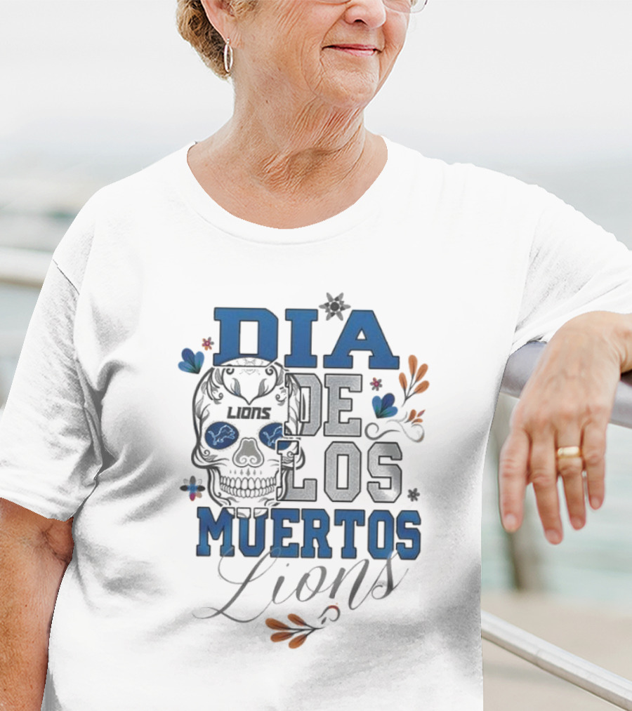 Detroit Lions Dia De Los Muertos Skull Lions T-Shirt