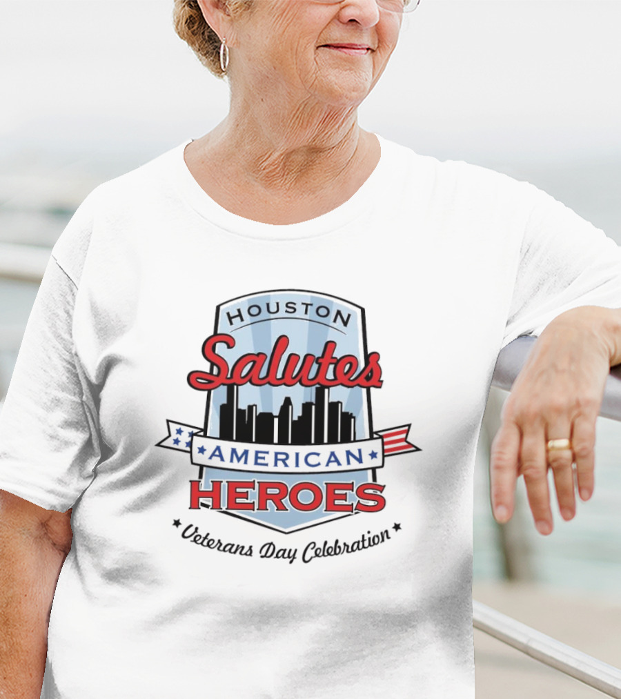 Houston Salutes American Heroes Veterans Day Celebration Skyline Banner T-Shirt