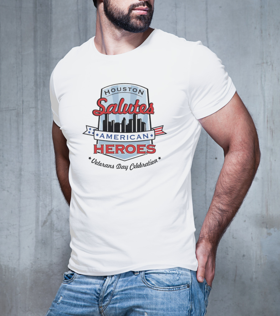 Houston Salutes American Heroes Veterans Day Celebration Skyline Banner T-Shirt