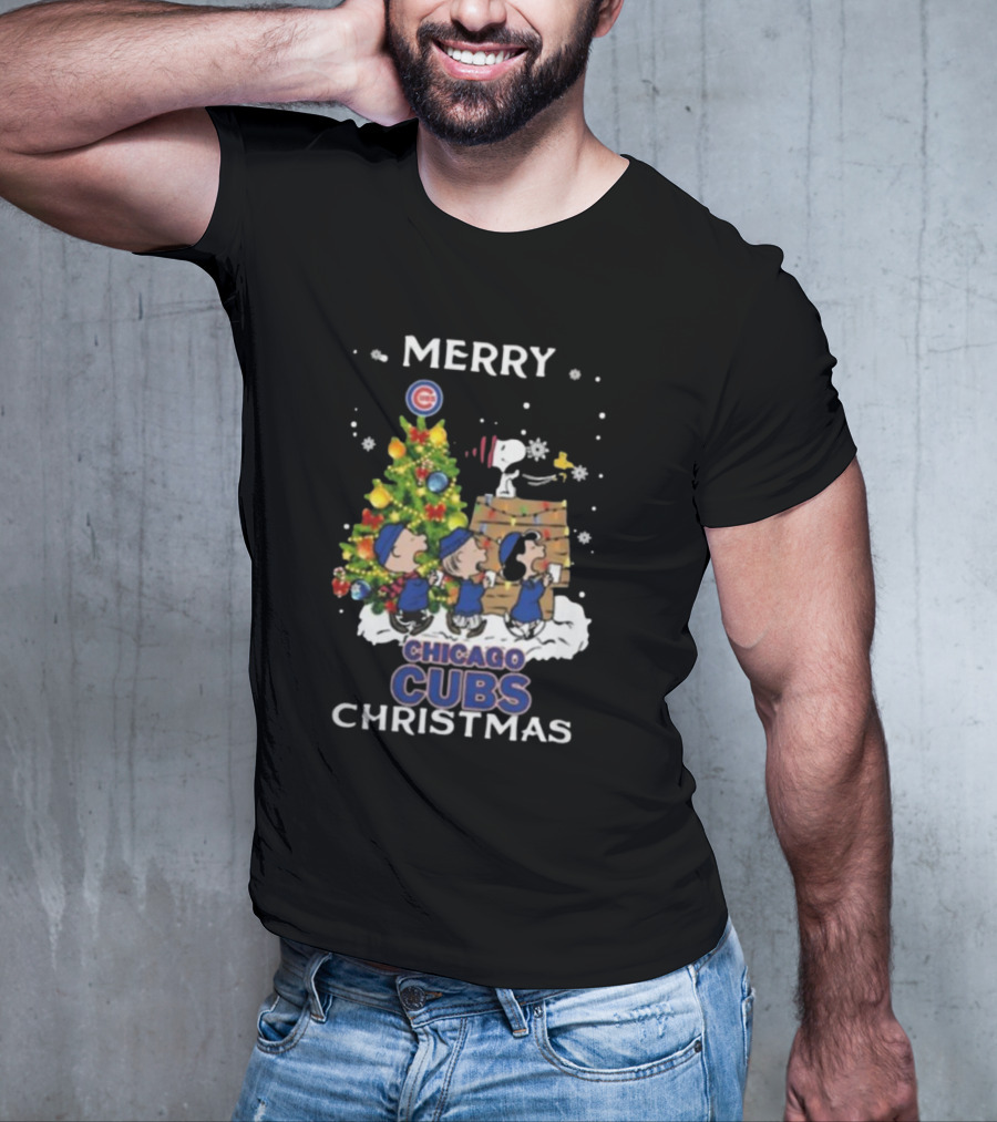 Merry Chicago Cubs Christmas Snoopy And Friends T-Shirt