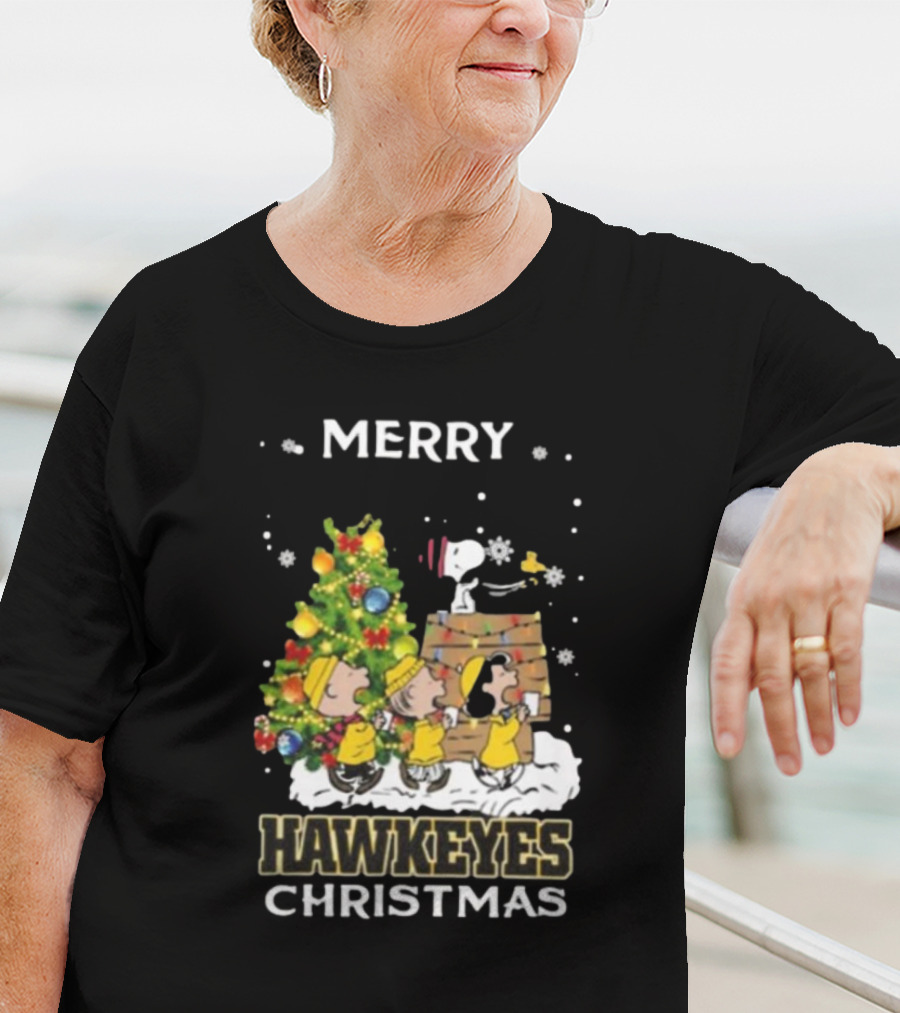 Merry Hawkeyes Christmas Snoopy And Friends Iowa T-Shirt