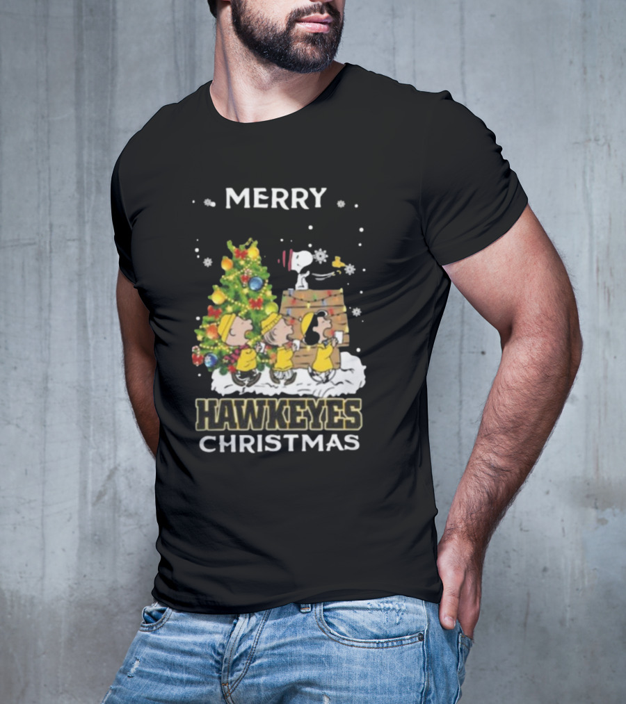 Merry Hawkeyes Christmas Snoopy And Friends Iowa T-Shirt