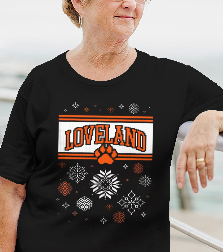Loveland Paw Print Snowflakes Ugly Sweater Christmas T-Shirt