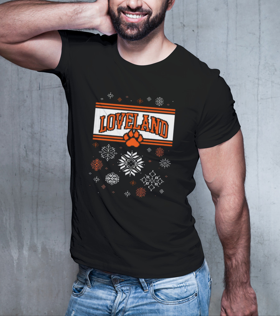 Loveland Paw Print Snowflakes Ugly Sweater Christmas T-Shirt