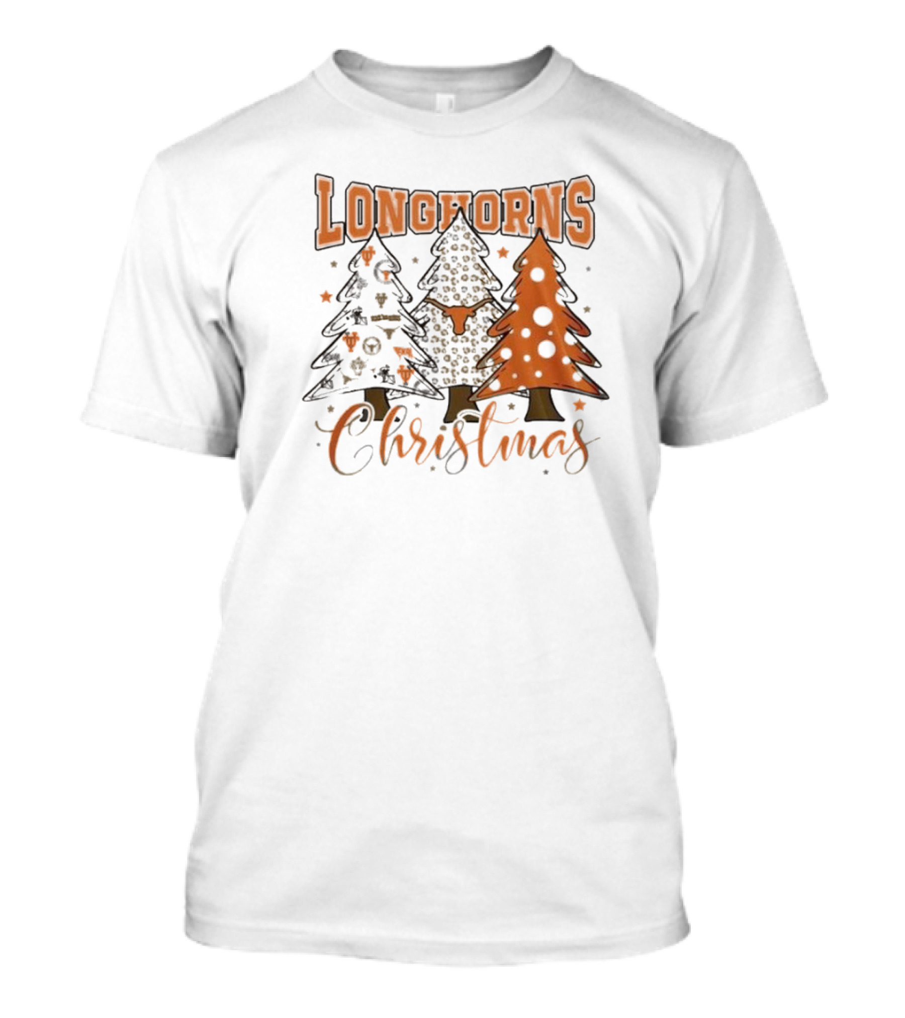 Longhorns Christmas Trees Merry Christmas And Happy New Year 2025 T-Shirt