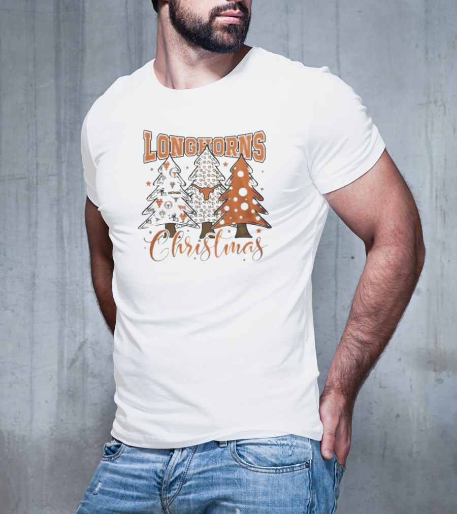 Longhorns Christmas Trees Merry Christmas And Happy New Year 2025 T-Shirt
