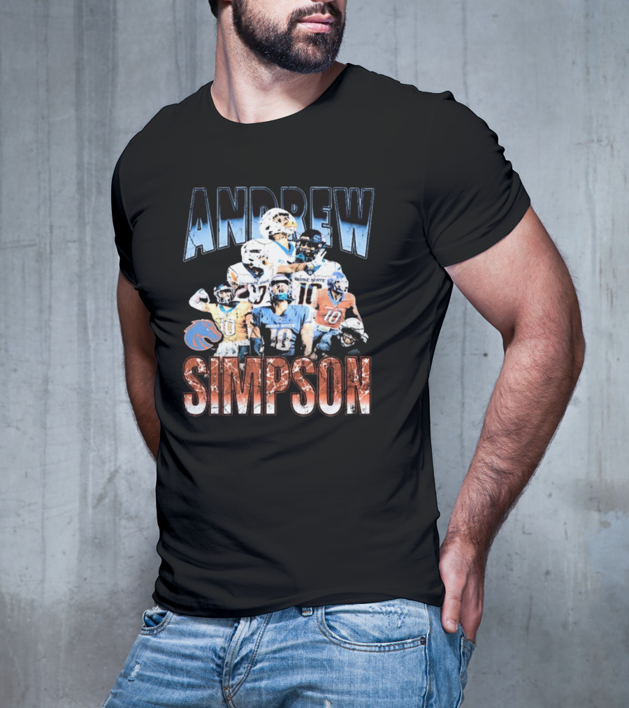 Andrew Simpson Boise State Broncos Football Throwback 90s Players T-Shirt