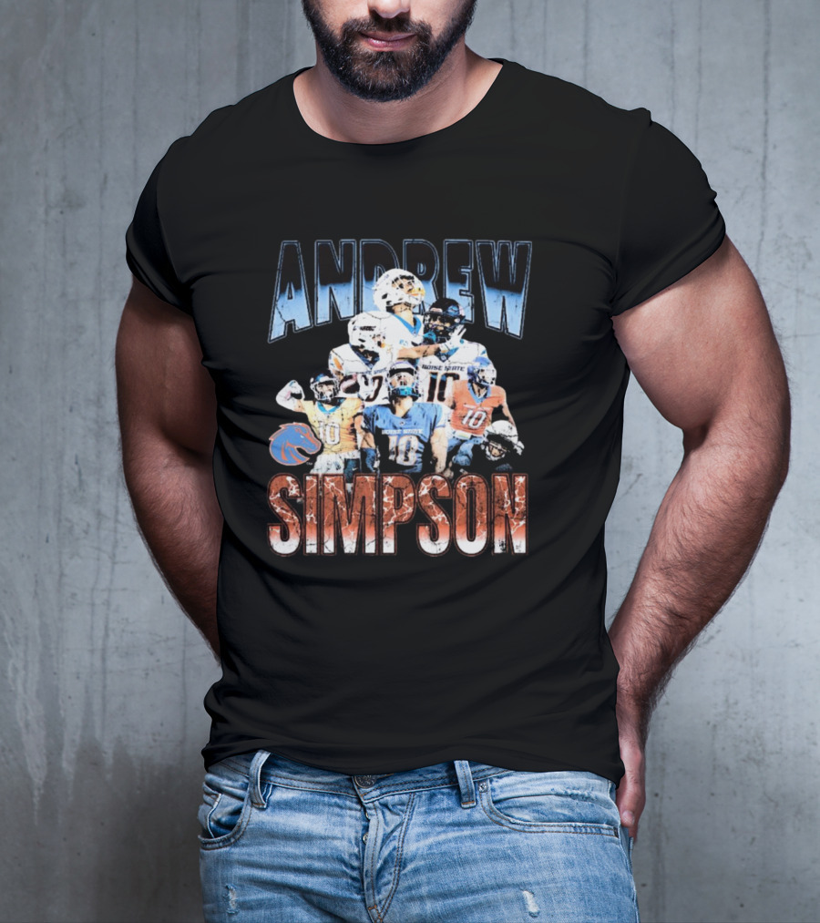 Andrew Simpson Boise State Broncos Football Throwback 90s Players T-Shirt