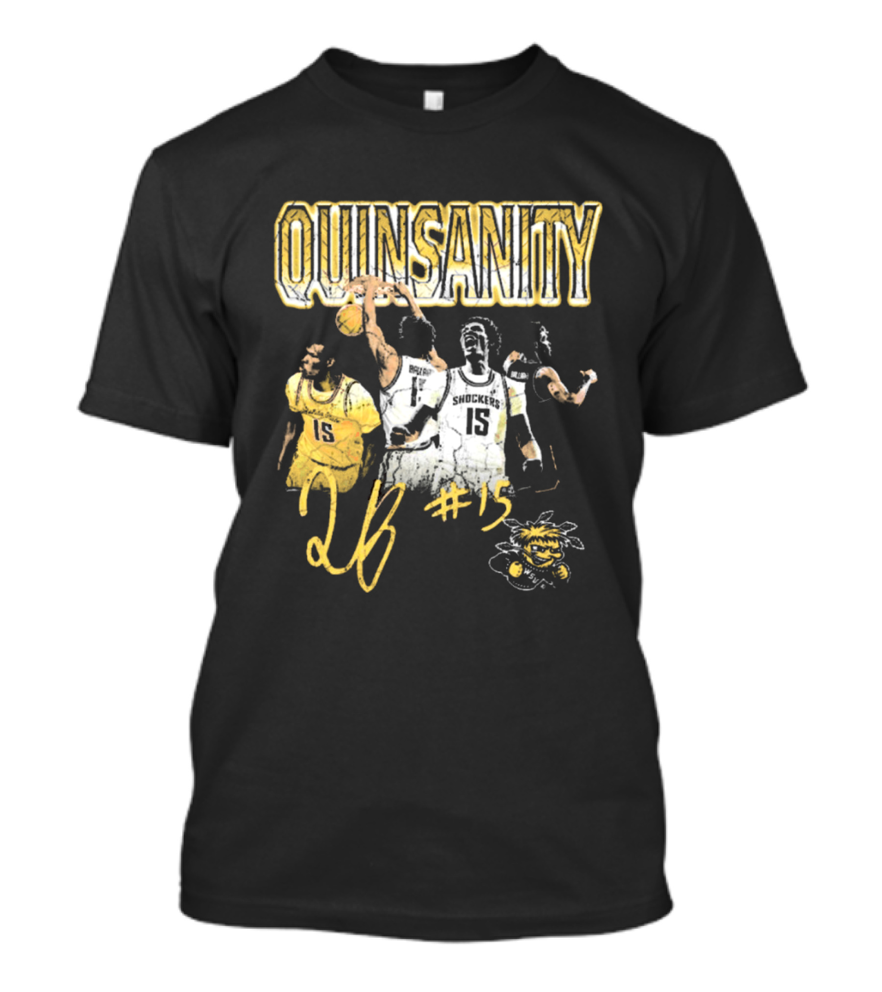 Quinsanity QB #15 Wichita State Shockers Basketball 90s Washed Signature T-Shirt