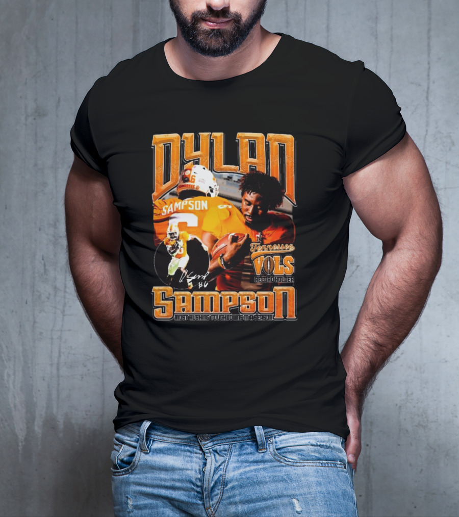 Dylan Sampson Tennessee Vols Record Holder Most Rushing Touchdowns In A Season Vintage Icon Signature T-Shirt