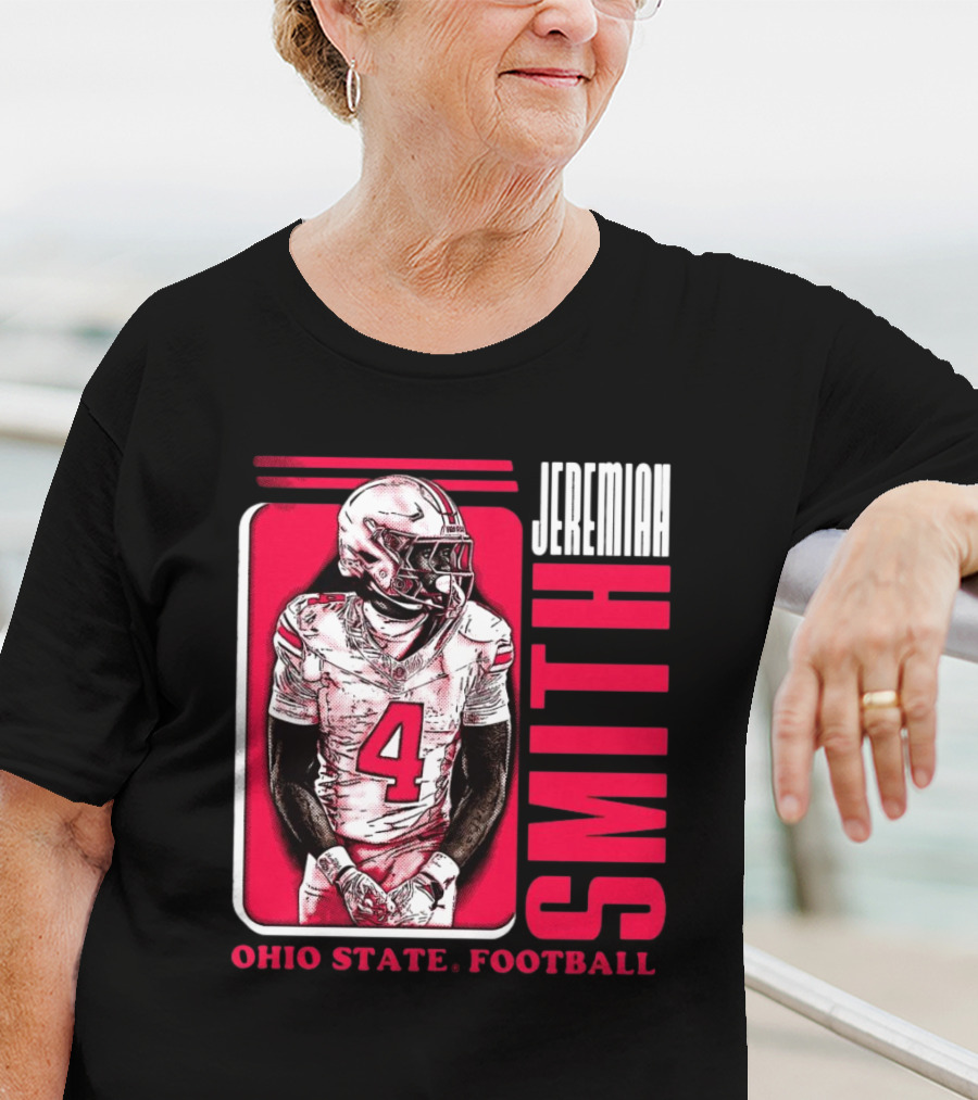 Jeremiah Smith Ohio State Football Number 4 Red Frame T-Shirt