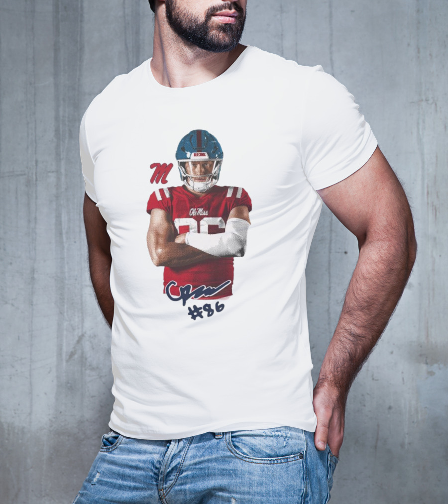 Caden Prieskorn Ole Miss Rebels #86 Signature Portrait M T-Shirt