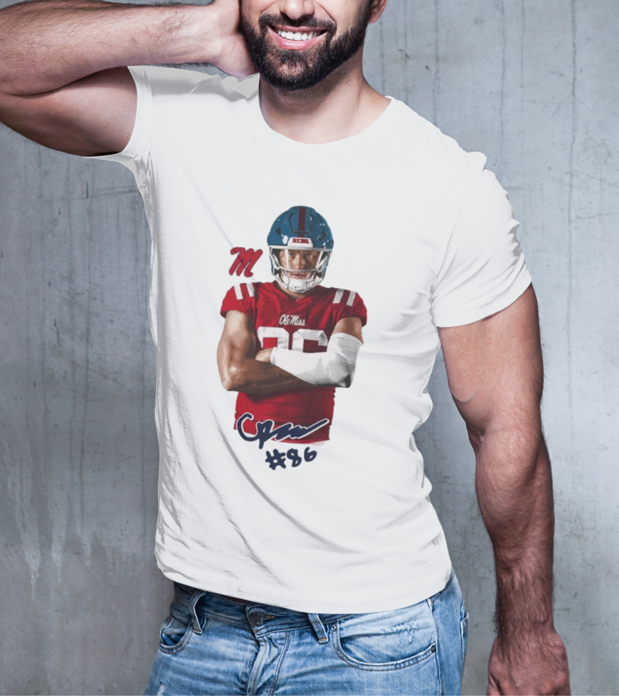 Caden Prieskorn Ole Miss Rebels #86 Signature Portrait M T-Shirt