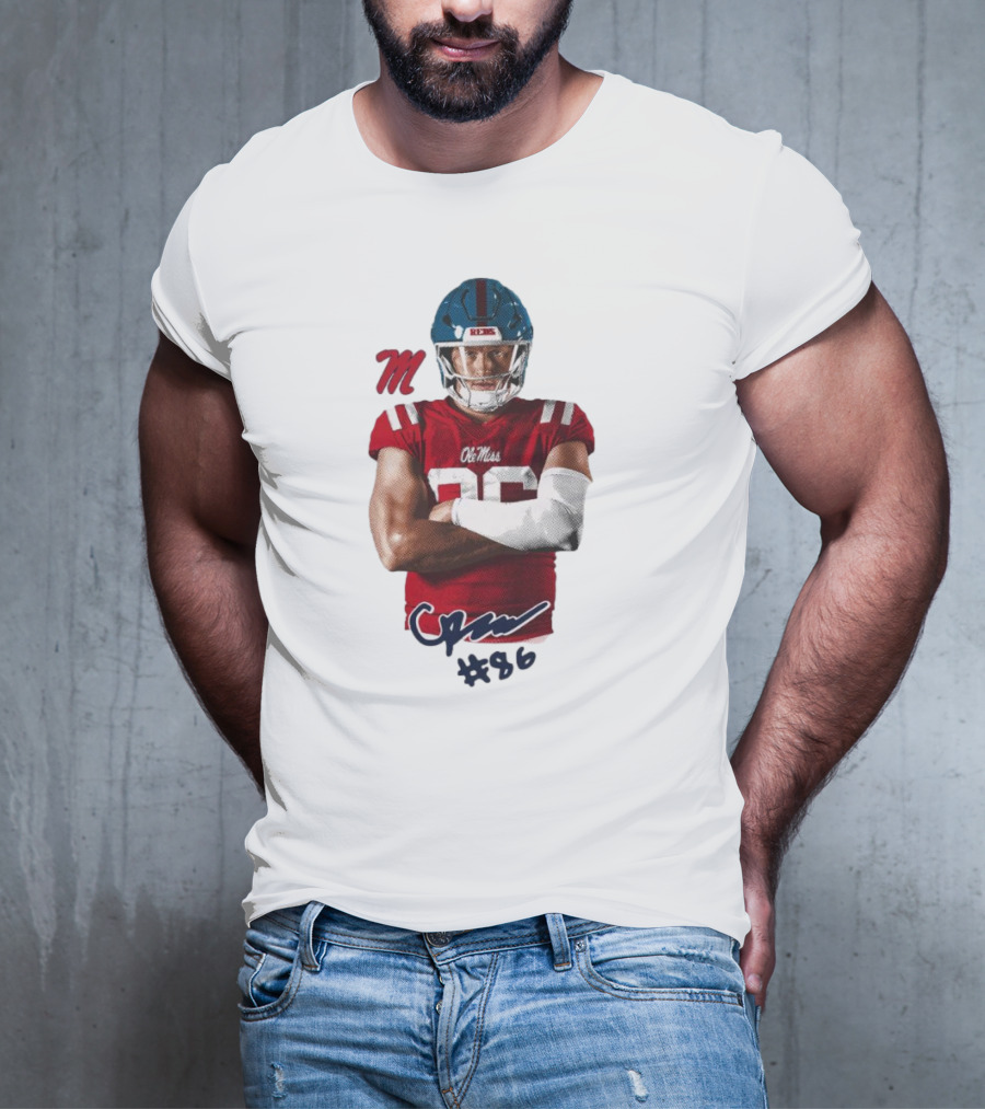 Caden Prieskorn Ole Miss Rebels #86 Signature Portrait M T-Shirt