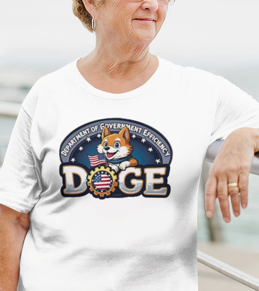 Doge Department Of Government Efficiency America Patriotic Dog With Flag T-Shirt