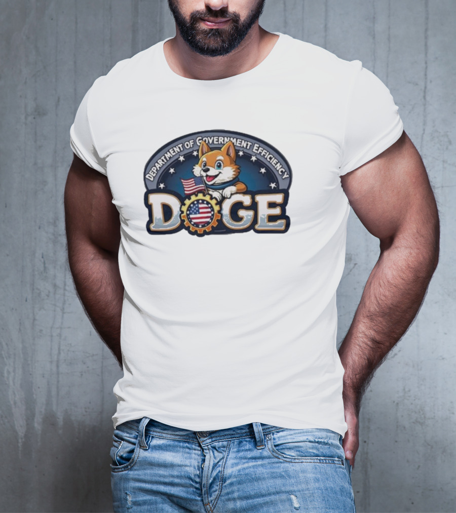 Doge Department Of Government Efficiency America Patriotic Dog With Flag T-Shirt