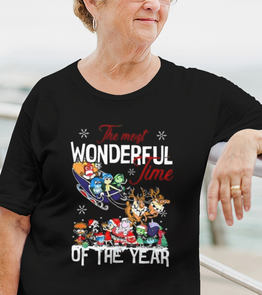 Inside Out The Most Wonderful Time Of The Year Christmas Characters Sleigh Reindeer T-Shirt