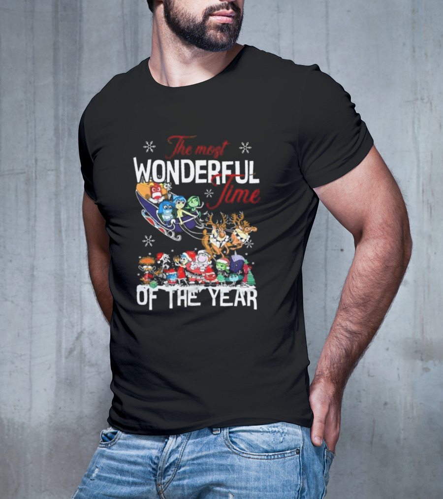 Inside Out The Most Wonderful Time Of The Year Christmas Characters Sleigh Reindeer T-Shirt