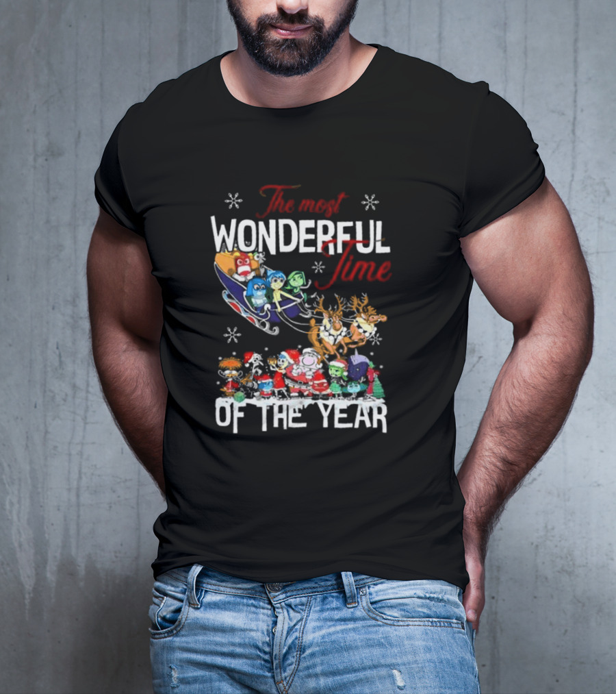 Inside Out The Most Wonderful Time Of The Year Christmas Characters Sleigh Reindeer T-Shirt