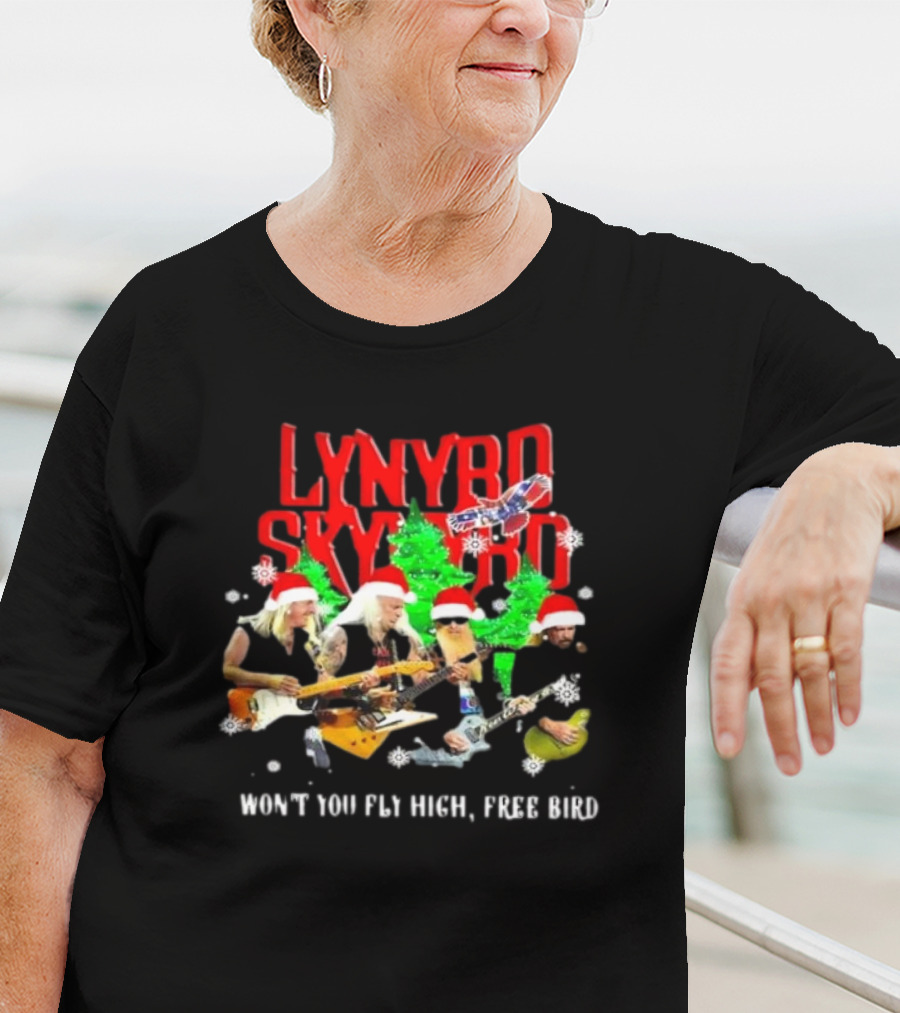 Lynyrd Skynyrd Won’t You Fly High Free Bird Christmas Holiday Band Santa Hats T-Shirt