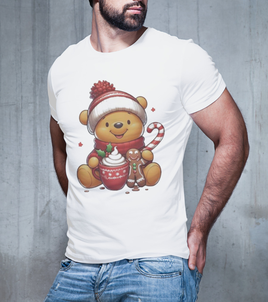 Winnie The Pooh Christmas Cocoa Candy Cane Gingerbread T-Shirt
