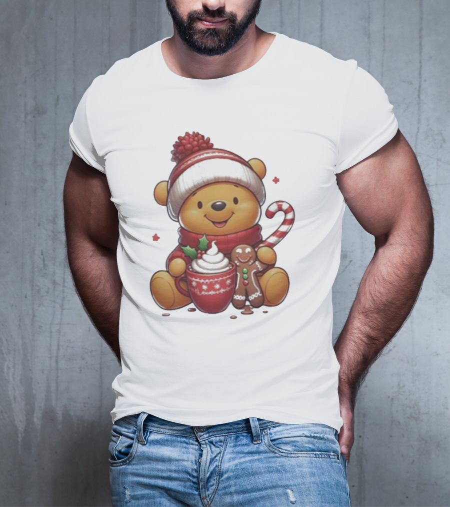 Winnie The Pooh Christmas Cocoa Candy Cane Gingerbread T-Shirt