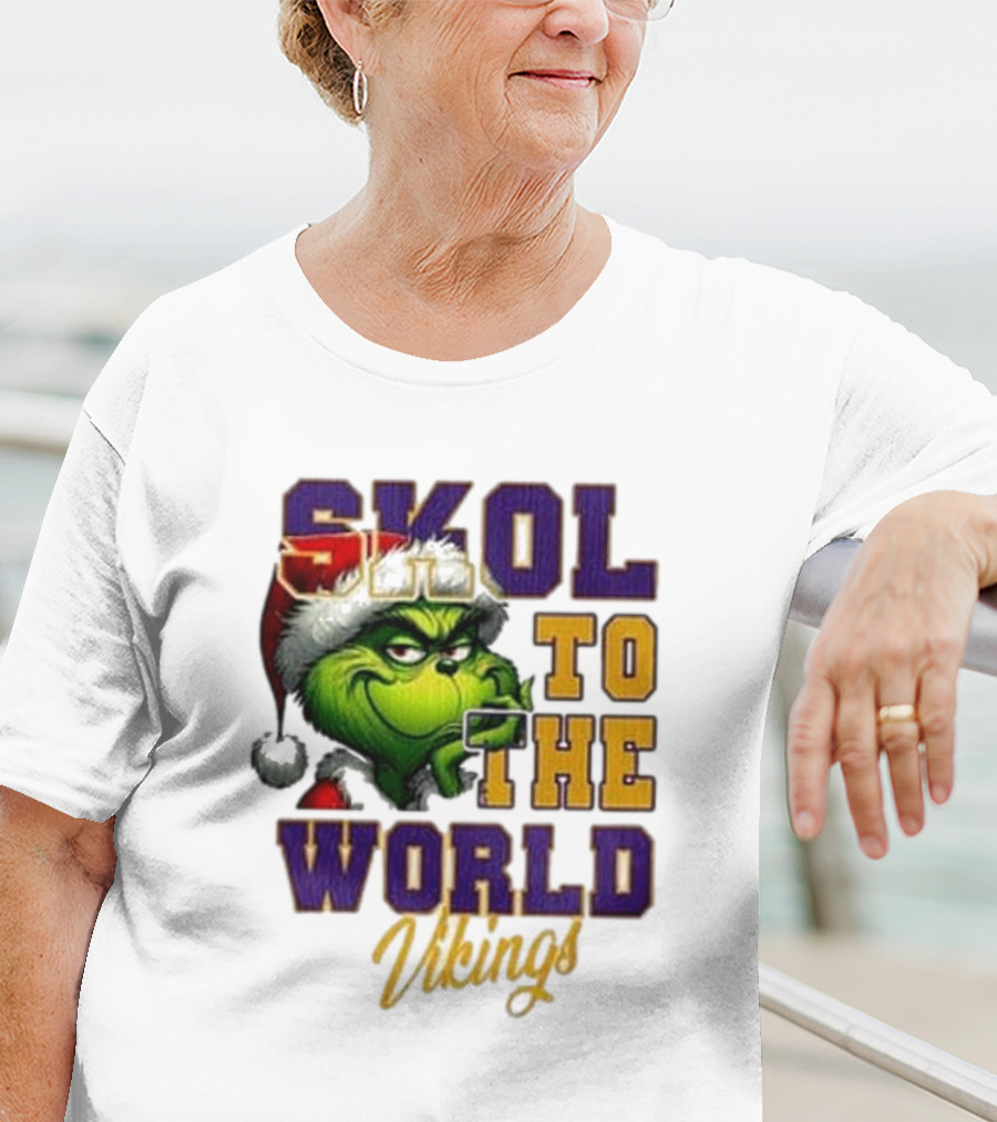 Minnesota Vikings Christmas The Grinch Skol To The World T-Shirt