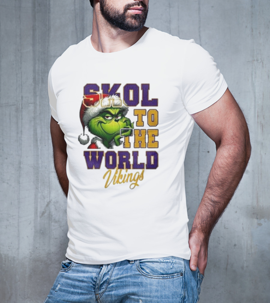 Minnesota Vikings Christmas The Grinch Skol To The World T-Shirt