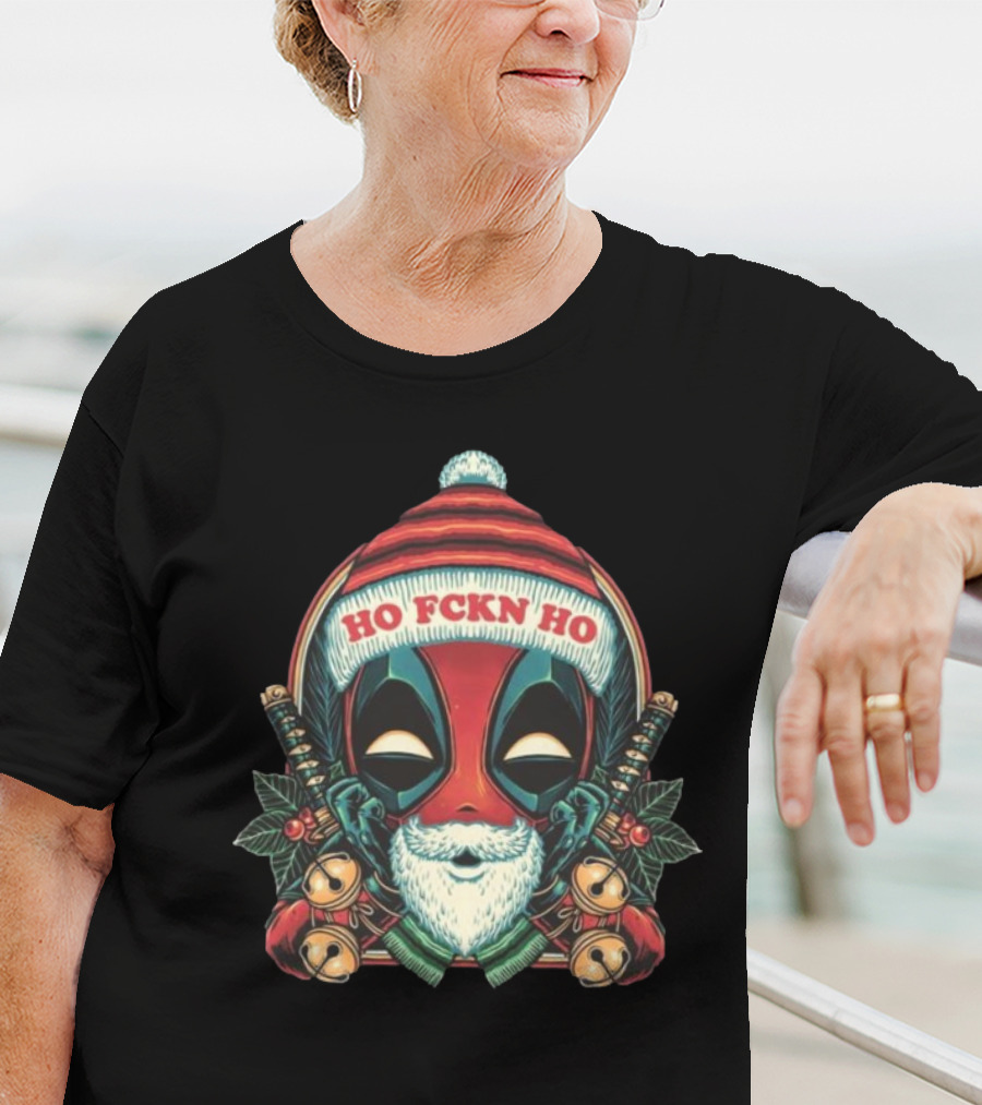 Deadpool Ho Fckn Ho Christmas Santa Mask T-Shirt