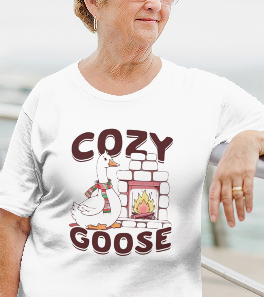 COZY GOOSE CHRISTMAS FIREPLACE SCARF T-Shirt
