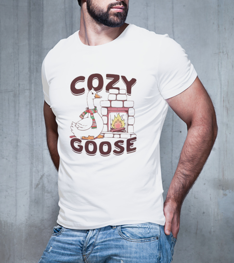 COZY GOOSE CHRISTMAS FIREPLACE SCARF T-Shirt