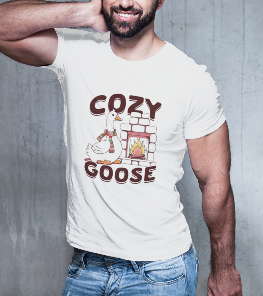 COZY GOOSE CHRISTMAS FIREPLACE SCARF T-Shirt