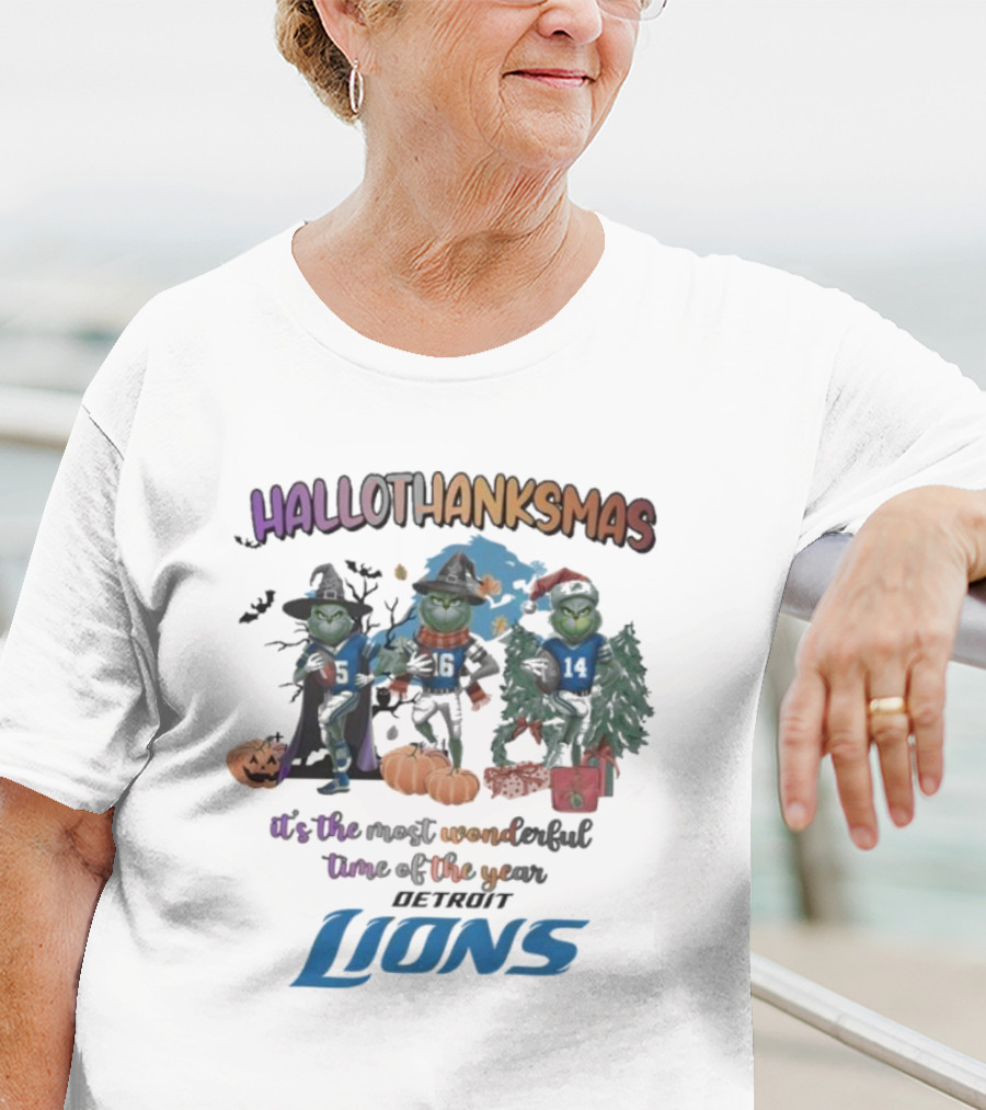 Detroit Lions Hallothanksmas Grinch It's The Most Wonderful Time Of The Year T-Shirt